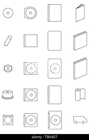 Vector illustration. Twenty media case icon set in black and white. Stock Vector
