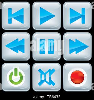 Vector illustration. Set of nine multimedia icons in shiny style. Stock Vector