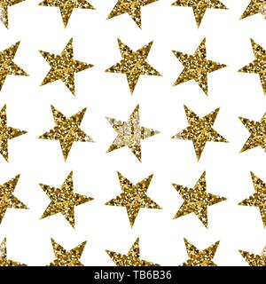 Golden stars. White background. Seamless pattern. Vector illustration. The texture of glitter Stock Vector