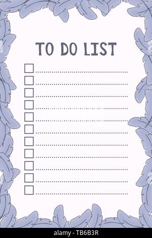 To do list. Design with blue feathers. Vector illustration. Blank checklist. Stock Vector