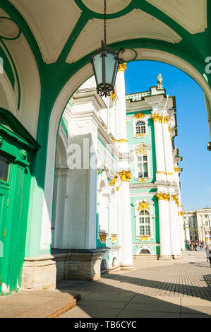 St Petersburg, Russia - April 5, 2019. Winter Palace and the arch of Hermitage with lantern on the ceiling. St Petersburg city landscape Stock Photo