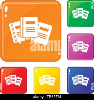 Three books with bookmarks icons set vector color Stock Vector