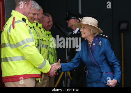 Lancaster UK. 29th May 2019. Princess Alexandra opening the Lancaster Community Fire and Ambulance Station.  ￼ ￼The Princess has strong links with the city. She was Chancellor of Lancaster University from its foundation in 1964 until 2004 and was given Honorary Freedom of Lancaster in 1978. Stock Photo