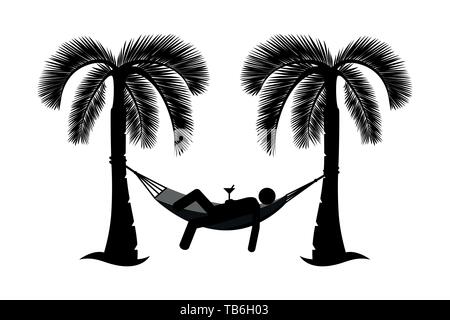 man in a hammock between palms pictogram isolated on white background vector illustration EPS10 Stock Vector