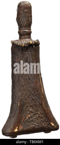 https://l450v.alamy.com/450v/tb6km1/a-carved-staghorn-powder-flask-thuringia-circa-183040-the-body-carved-in-one-piece-from-a-naturally-grown-stag-horn-with-an-inset-base-on-the-front-a-fine-carving-of-a-majestic-stag-with-doe-and-calf-a-squirrel-perched-in-the-tree-above-the-deer-screw-closure-with-a-staghorn-lid-height-17-cm-carvings-of-this-type-are-generally-attributed-to-the-workshop-of-leberecht-schulz-who-worked-in-meiningen-and-thuringia-powder-flask-accessory-accessories-military-militaria-object-objects-stills-utilities-utility-clipping-clippings-additional-rights-clearance-info-not-available-tb6km1.jpg