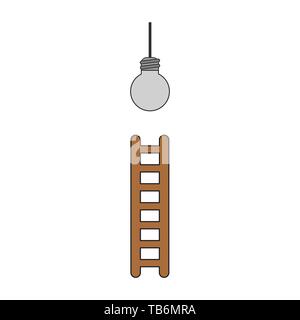 Vector icon concept of reach grey light bulb with ladder. Black outlines and colored. Stock Vector