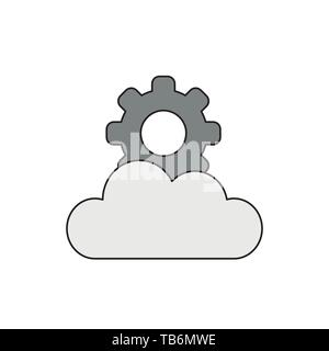 Vector icon concept of grey gear on cloud. Black outlines and colored. Stock Vector