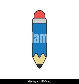 Vector icon concept of blue pencil. Black outlines and colored. Stock Vector