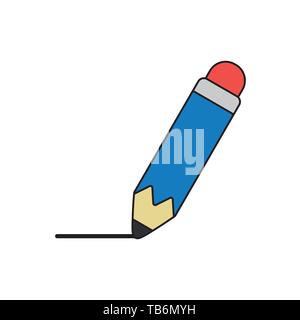 Vector icon concept of blue pencil drawing line. Black outlines and colored. Stock Vector