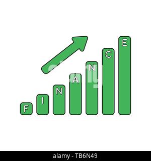 Vector icon concept of finance sales bar graph moving up. Black outlines and colored. Stock Vector
