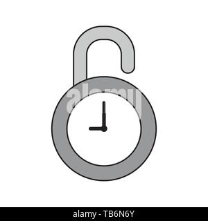 Vector icon concept of grey opened clock padlock. Black outlines and colored. Stock Vector