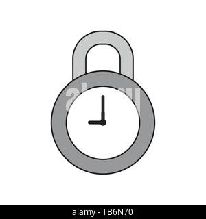 Vector icon concept of grey closed clock padlock. Black outlines and colored. Stock Vector