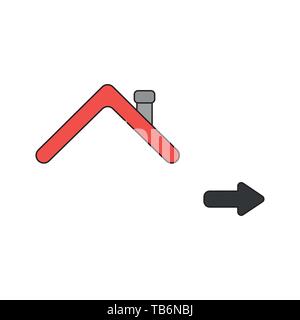 Vector icon concept of house roof with arrow pointing right. Black outlines and colored. Stock Vector