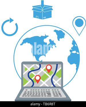 delivery tracking service shipping business logistic cartoon vector illustration graphic design Stock Vector
