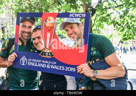 Fans are seen arriving at the Kia Oval cricket ground in London for the opening group stage match of the 2019 ICC Cricket World Cup between England and South Africa. Stock Photo