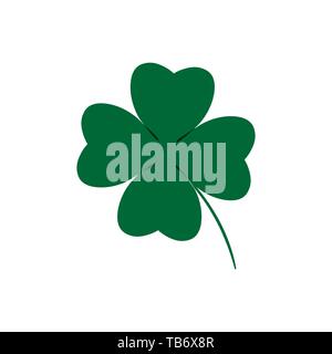 Four leaf clover icon in flat style. Green herb Isolated on white background. St Patrick day symbol. Vector illustration for graphic design, Web, UI,  Stock Vector