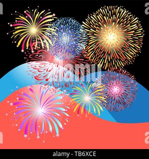 Vector set of fireworks on black background Stock Vector