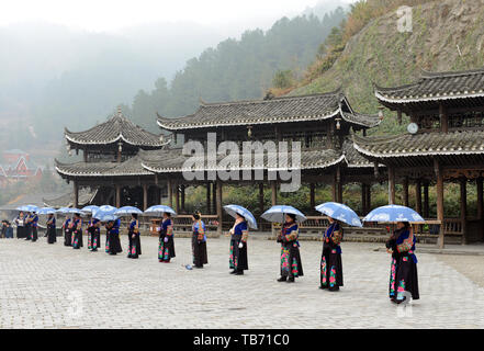 A traditional Miao dance in Xijiang village in Guizhou. Stock Photo