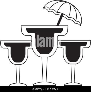 three cocktails drink umbrella beverage Stock Vector