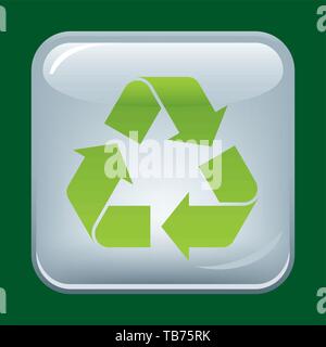 Vector illustration. Simple recycle crystal button. Shiny effects on square. Stock Vector
