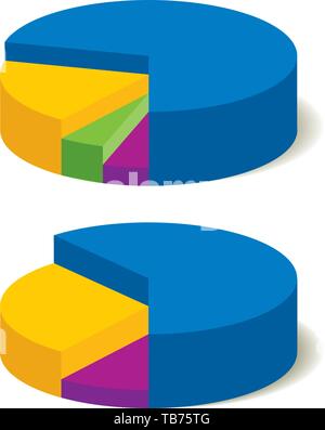Vector illustration. Two pie charts in 3D with different percentages. Stock Vector