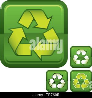 Vector illustration. Recycle button in four different colors. Shiny style. Stock Vector