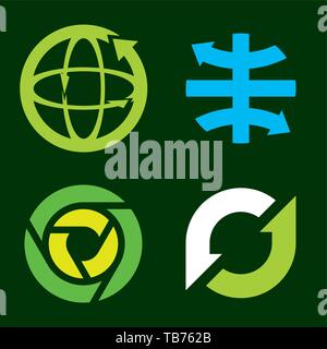 Vector illustration. Four different recycle rounded icons in green tones. Stock Vector