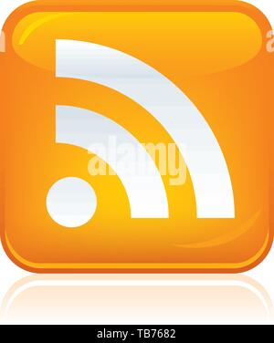 Vector illustration. RSS candy symbol in orange with reflects. Shiny style. Stock Vector