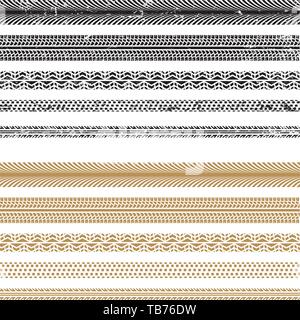 Vector illustration. Seamless tire tracks, clean and grunge, in black and brown. Stock Vector