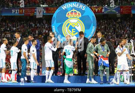 KYIV, UKRAINE - MAY 26, 2018: Medal Ceremony for Real Madrid team