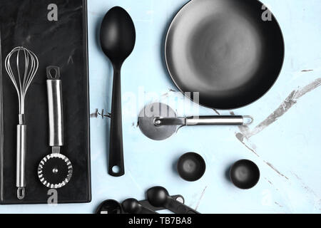 Set of kitchenware on color background Stock Photo