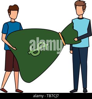 young men lifting money bag characters Stock Vector Image & Art - Alamy