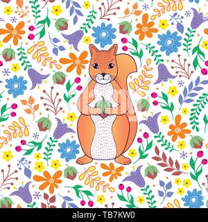 Pattern with orange squirrel Stock Vector