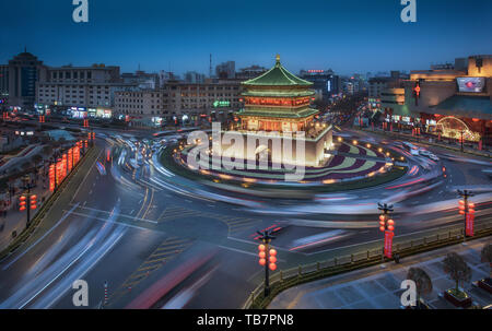 Photographed at the clock tower in Xi'an City. Stock Photo