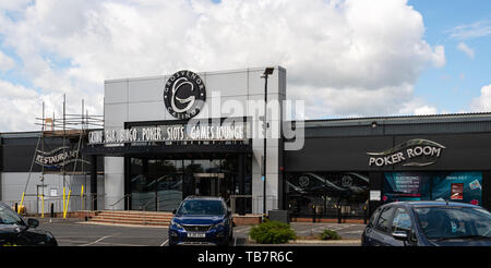 Reading, United Kingdom - May 27 2019:   The frontage and car park of Grosvenor Casino on Basingstoke Road Stock Photo