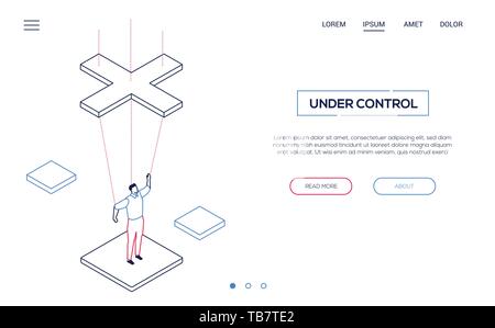 Under control - line design style isometric web banner Stock Vector