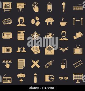 Broadcasting icons set, simple style Stock Vector