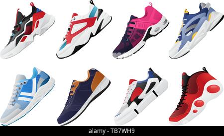 New Fitness sneakers set, fashion shoes for training running shoe. Sport shoes set Stock Vector