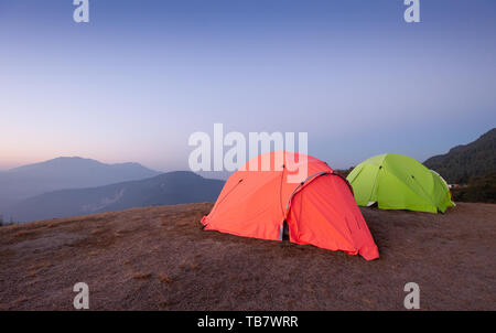 Tents set up for group camping in the Annapurna Region, Nepal Stock Photo