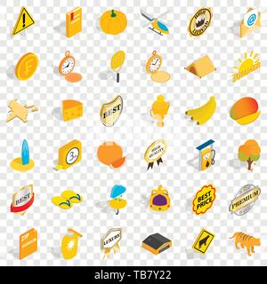 Yellow fruit icons set, isometric style Stock Vector
