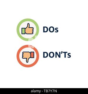 Do's and Don't or Good and Bad Icons with Positive and Negative Symbols Stock Vector