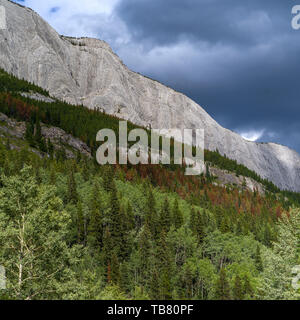 Low angle view of clouds over mountains, Yellowhead Highway, Jasper National Park, Jasper, Alberta, Canada Stock Photo