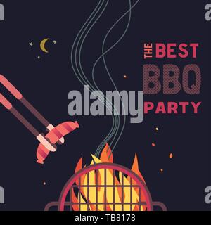 BBQ grilled sausages flat hand drawn vector color icon Stock Vector