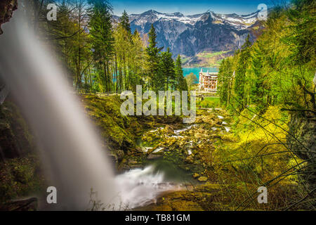 Giessbach waterfall on the Brienzersee near Interlaken, Brienz, Switzerland, Europe. Stock Photo