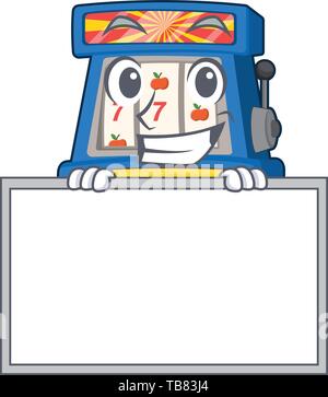 Grinning with board slot machine in the mascot shape Stock Vector