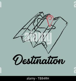 Line drawing of travel destination map Stock Vector