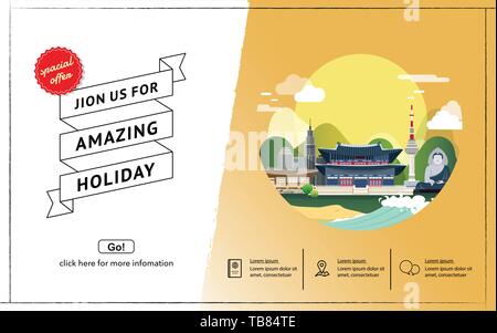 Tourist attraction landmarks in Korea illustration design Stock Vector