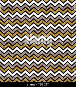 Zigzag gold and glow silver seamless pattern. Geometric background. Print cloth, label, banner, card, website, wrapper wrap Stock Photo