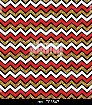 Zigzag glow gold and red seamless pattern. Geometric background. Print cloth, label, banner, card, website, wrapper wrap Stock Photo