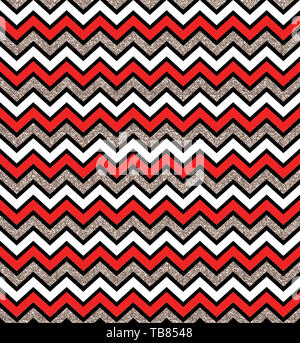 Zigzag glow silver and red seamless pattern. Geometric background. Print cloth, label, banner, card, website, wrapper wrap Stock Photo